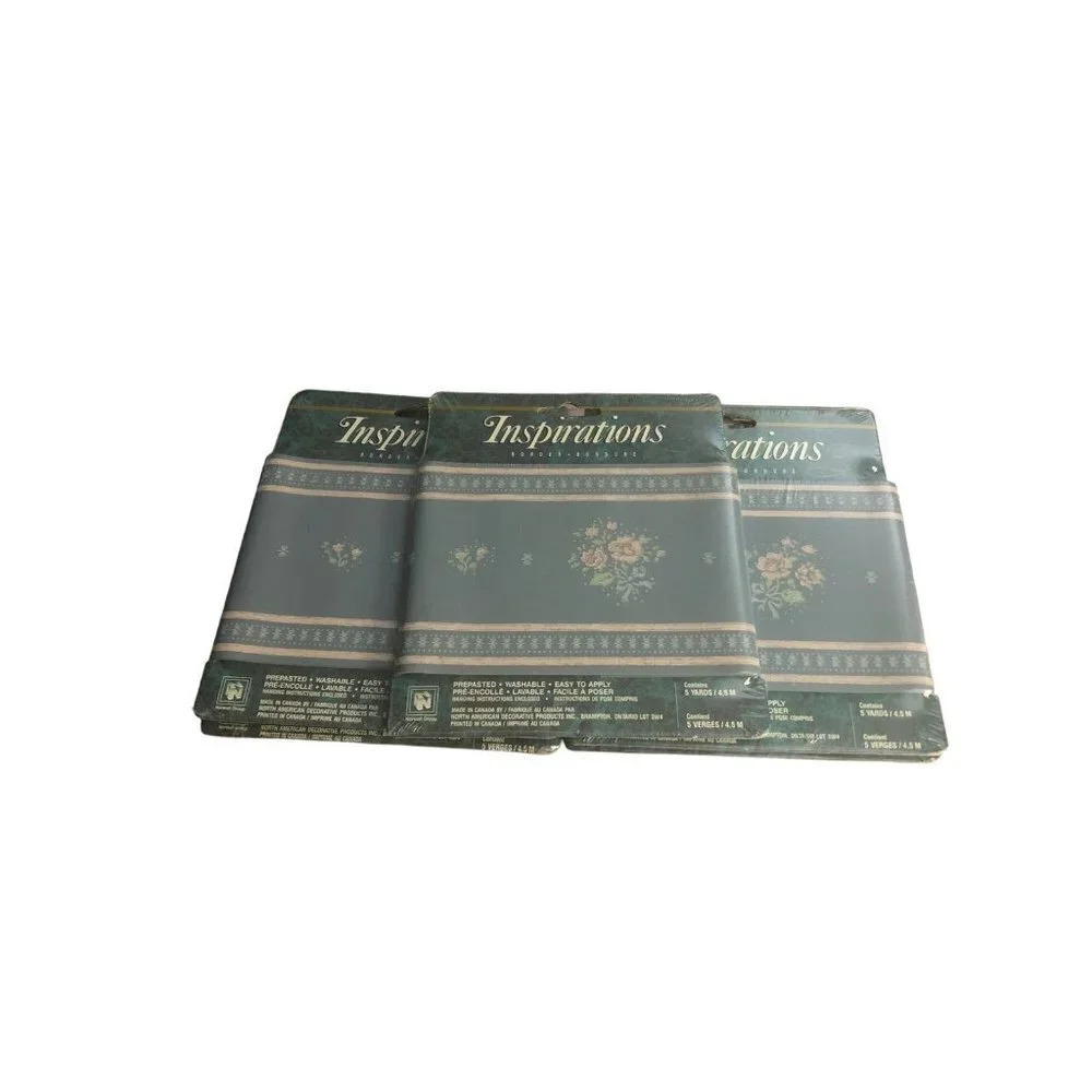 VINTAGE INSPIRATIONS 80's-90's Blue Pink Bouquet of Roses 5 yd Set of 5 Border